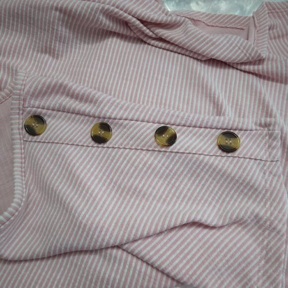 French Laundry | Pink Stripe Stretch Knit Button Shoulder Top | Size 2X - Picture 6 of 8